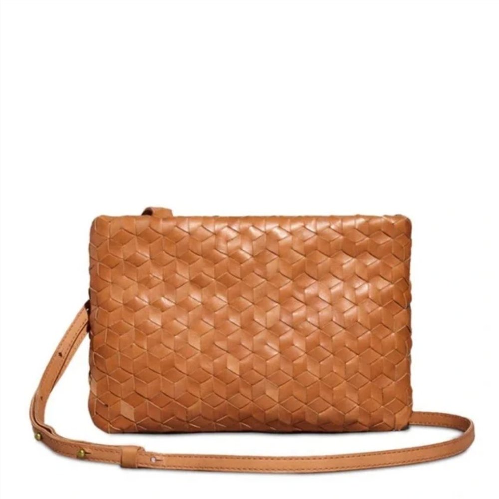 NWT Madewell The Puff Crossbody Bag: Woven Leather Edition in Desert Camel
